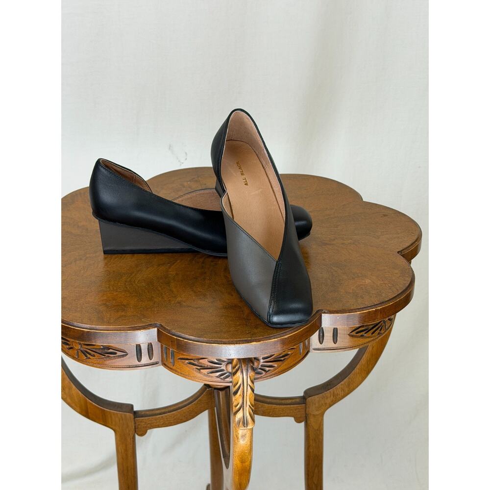 NIB ALL BLACK Blunt Toe Wedge Heels Black & Gray Slip On Shoe #0367 EU 40